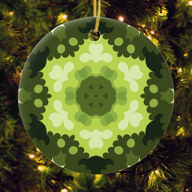 Retro Mandala Green Ceramic Tree Decoration (Green Retro Mandala Christmas Ornament from Wormhole Orbital)