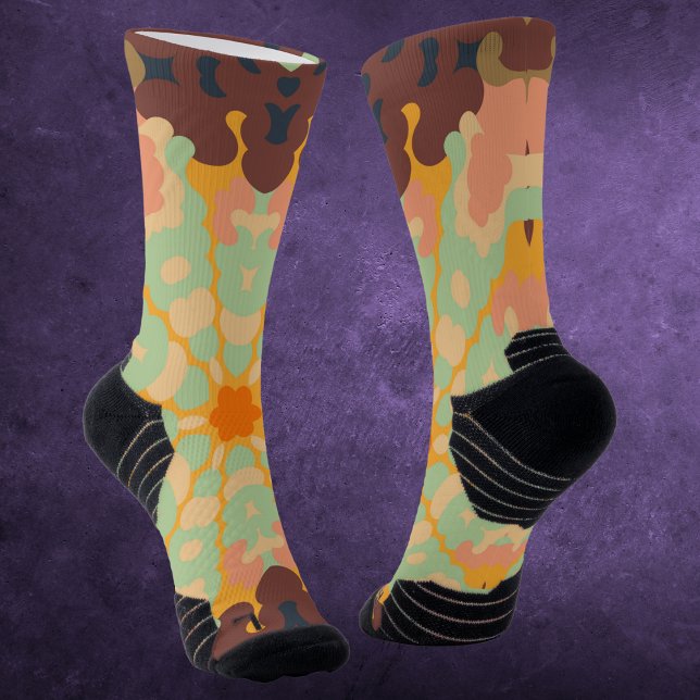 Retro Mandala Green Orange and Yellow Socks (Creator Uploaded)