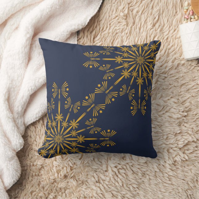 Retro Mandala Midnight Throw Pillow (Blanket)