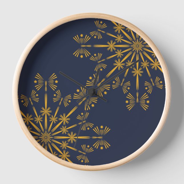 Retro Mandala Midnight Wood Framed Clock (Front)