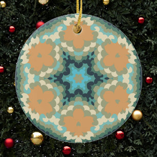 Retro Mandala Orange and Blue Ceramic Tree Decoration