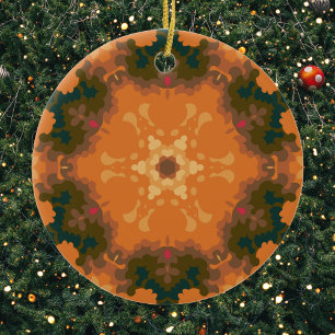 Retro Mandala Orange and Yellow Ceramic Tree Decoration