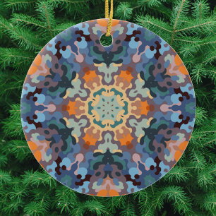 Retro Mandala Orange Blue and Yellow Ceramic Tree Decoration