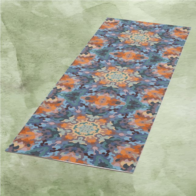 Retro Mandala Orange Blue and Yellow Yoga Mat (Creator Uploaded)