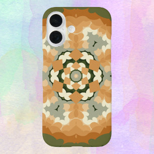 Retro Mandala Orange Green and White iPhone 16 Case