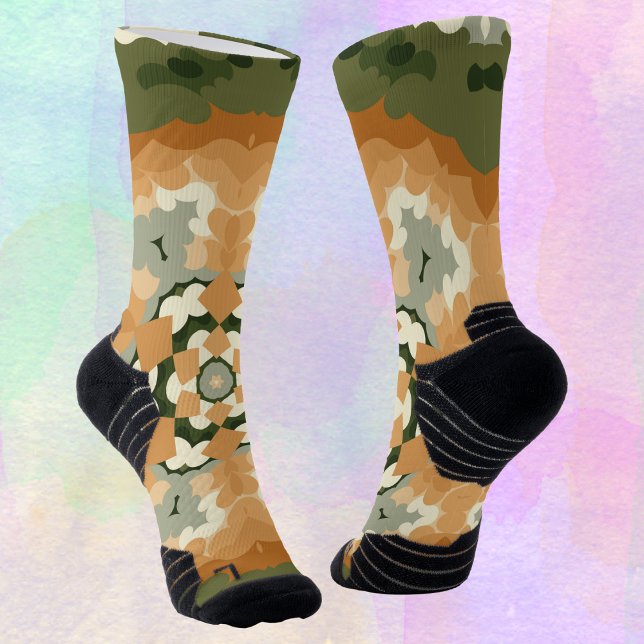 Retro Mandala Orange Green and White Socks (Creator Uploaded)