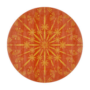 Retro Mandala Papaya Glass Cutting Board