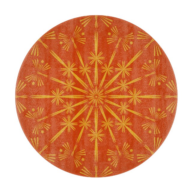 Retro Mandala Papaya Glass Cutting Board (Front)