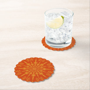Retro Mandala Papaya Paper Coasters