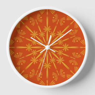 Retro Mandala Papaya Wood Framed Clock