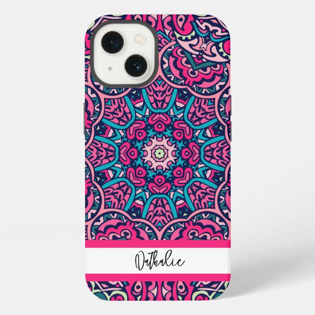 Retro Mandala Pattern with Name Luxury iPhone Case (Back)