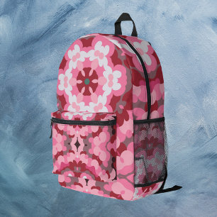 Retro Mandala Pink Red and White Printed Backpack
