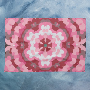 Retro Mandala Pink Red and White Tea Towel