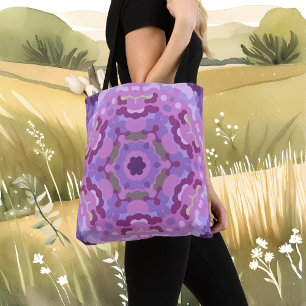 Retro Mandala Purple Pink and Blue Tote Bag