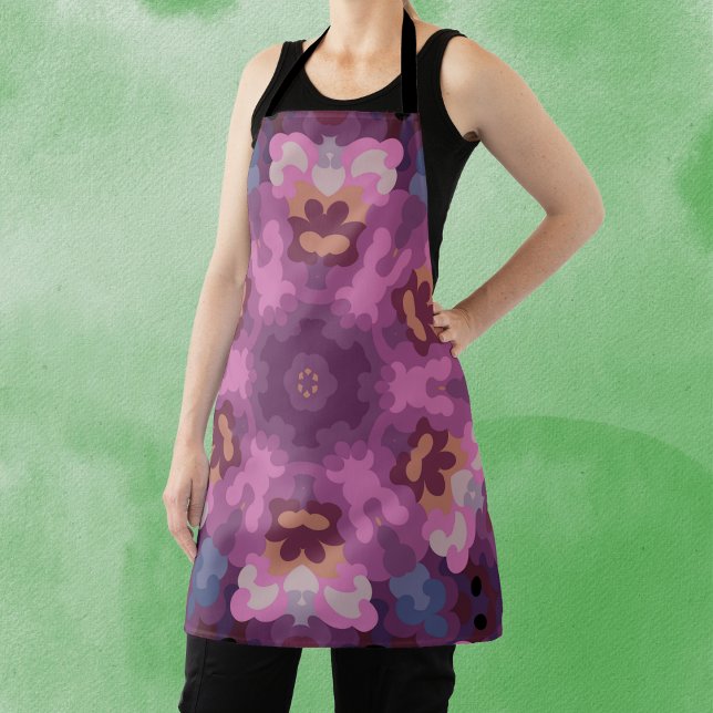 Retro Mandala Purple Pink and Orange Apron (Creator Uploaded)