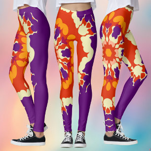 Retro Mandala Purple Red and Orange Leggings