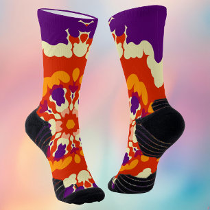 Retro Mandala Purple Red and Orange Socks
