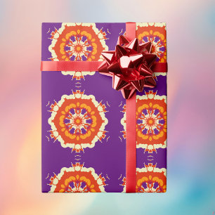 Retro Mandala Purple Red and Orange Wrapping Paper