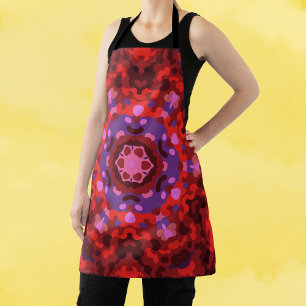 Retro Mandala Red and Purple Apron