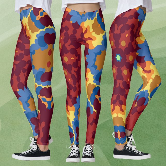 Retro Mandala Red Blue and Yellow Leggings (Creator Uploaded)