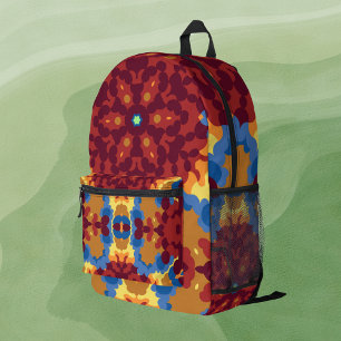Retro Mandala Red Blue and Yellow Printed Backpack