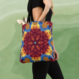 Retro Mandala Red Blue and Yellow Tote Bag