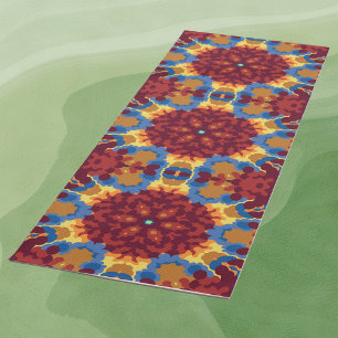 Retro Mandala Red Blue and Yellow Yoga Mat