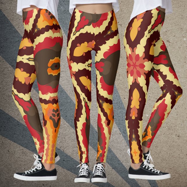 Retro Mandala Red Orange and Brown Leggings (Creator Uploaded)