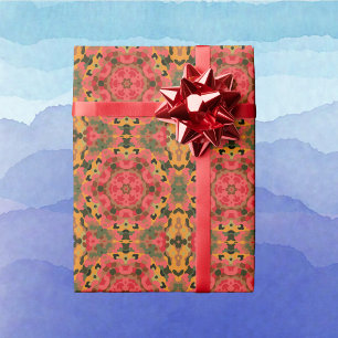 Retro Mandala Red Orange and Green Wrapping Paper