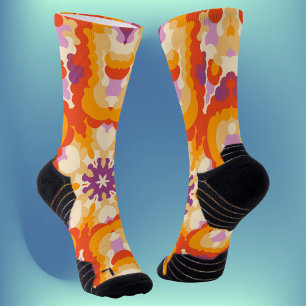 Retro Mandala Red Orange Purple and Yellow Socks