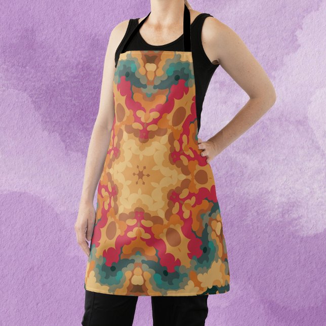 Retro Mandala Red Yellow and Blue Apron (Creator Uploaded)