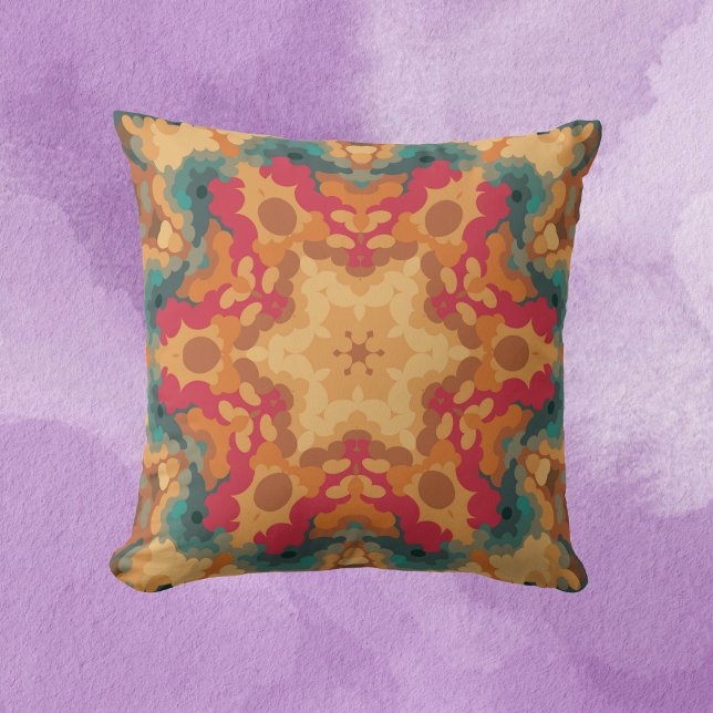 Retro Mandala Red Yellow and Blue Cushion (Creator Uploaded)