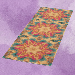 Retro Mandala Red Yellow and Blue Yoga Mat