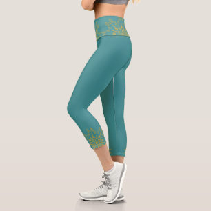 Retro Mandala Teal High Waisted Capris