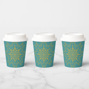 Retro Mandala Teal Paper Cups
