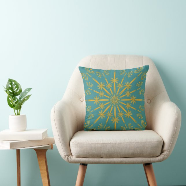 Retro Mandala Teal Throw Pillow (Chair)