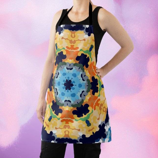 Retro Mandala Yellow Blue and Orange Apron (Creator Uploaded)