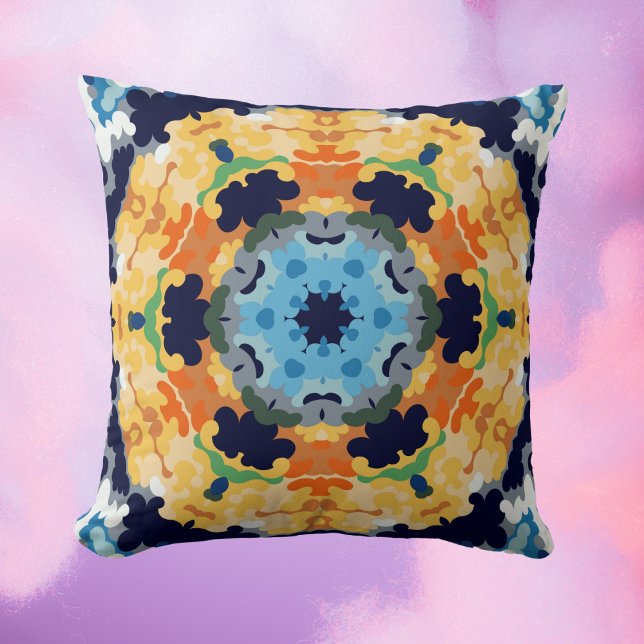 Retro Mandala Yellow Blue and Orange Cushion (Creator Uploaded)