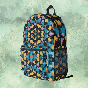 Retro Mandala Yellow Blue and Orange Printed Backpack