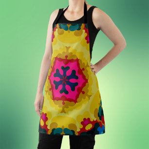 Retro Mandala Yellow Blue and Pink Apron