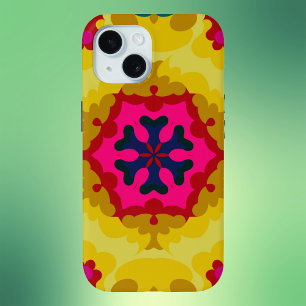 Retro Mandala Yellow Blue and Pink iPhone 15 Case