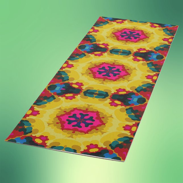 Retro Mandala Yellow Blue and Pink Yoga Mat (Creator Uploaded)