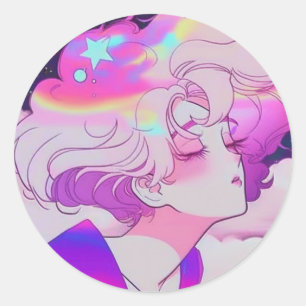 Retro Manga Hair Flip Classic Round Sticker