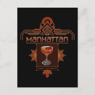 Retro Manhattan Cocktail Illustration Postcard