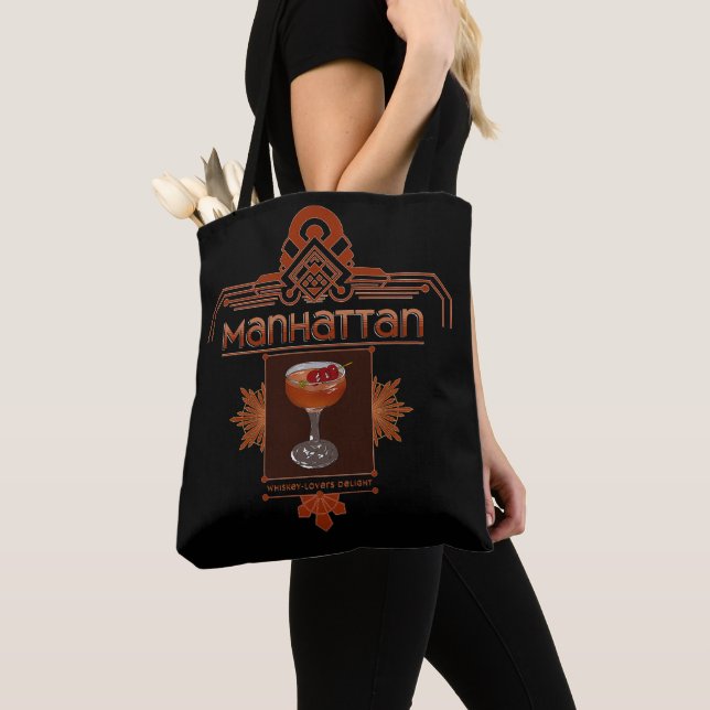 Retro Manhattan Cocktail Illustration Tote Bag (Close Up)