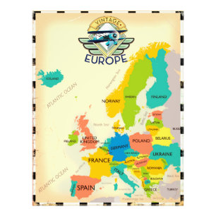 Retro Map Of Europe. Photo Print