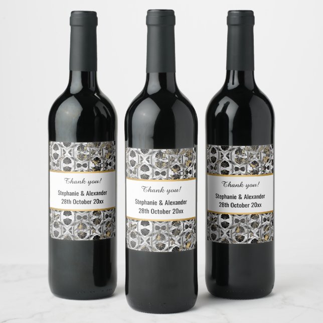 RETRO MARBLE ABSTRACT MONOCHROM PATTERN WINE LABEL (Bottles)