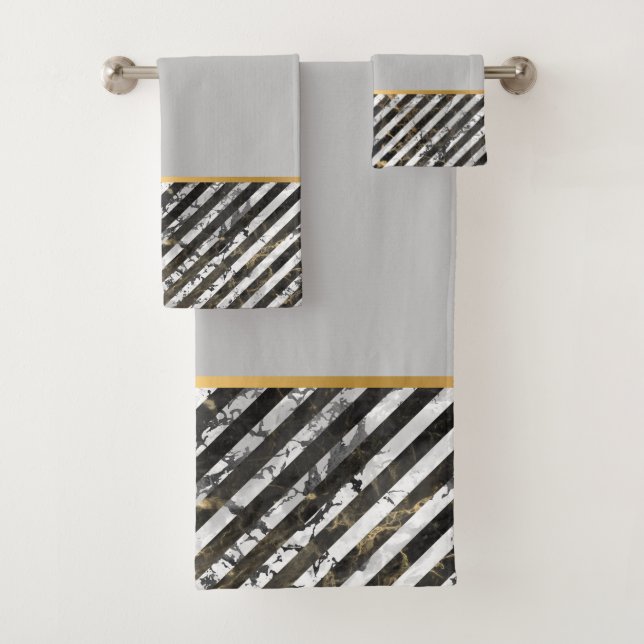 RETRO MARBLE STRIPE GREY BATHROOM TOWEL SET (Insitu)