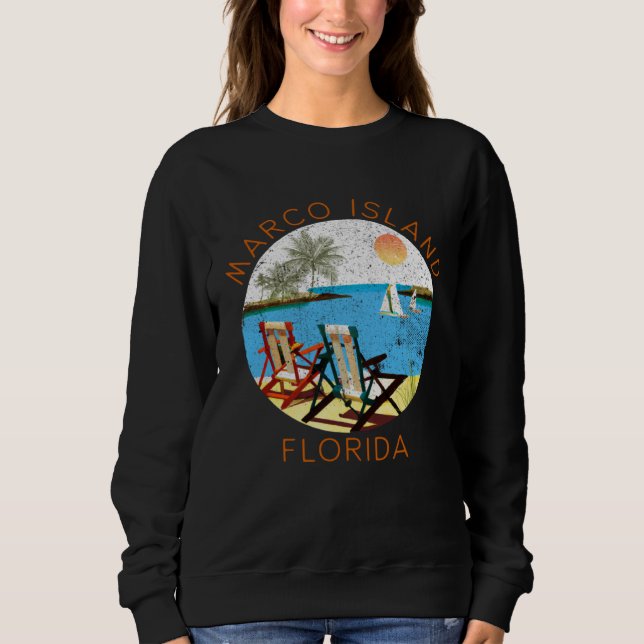 Retro Marco Island Souvenir  Vintage beach Vacatio Sweatshirt (Front)