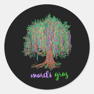 Retro Mardi Gras Beads Tree Funny Mardi Gras Day  Classic Round Sticker